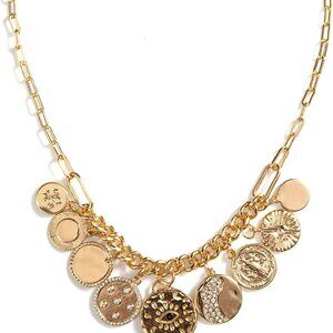 Gold Plated Boho Paperclip Chain Charm Necklace for Women Evil Eye Sun Moon
